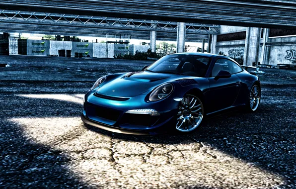 Синий, мусор, граффити, фокус, размытие, 911, Porsche, день