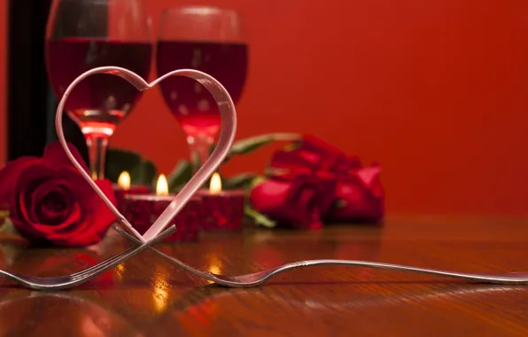 Любовь, вино, розы, бокалы, red, love, heart, romantic