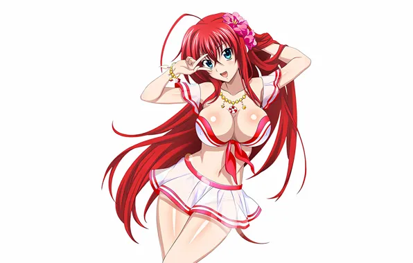 Girl, sexy, cleavage, blouse, erect nipples, red hair, long hair, boobs