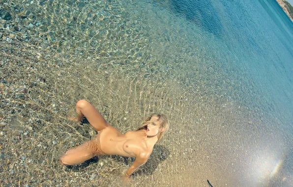 Море, грудь, вода, девушка, голая, тело, дно, блондинка