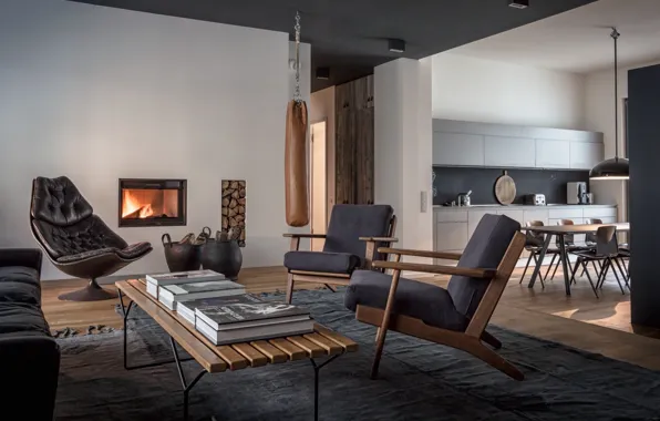 Стиль, интерьер, Германия, кухня, гостиная, Берлин, столовая, Apartment Berlin Mitte