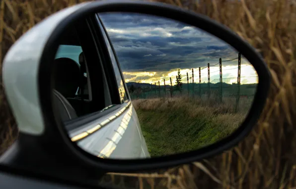 Картинка авто, пейзаж, отражение, зеркало