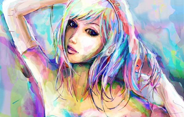 Картинка глаза, девушка, colorful, арт, губы, тиара, miyano kensuke