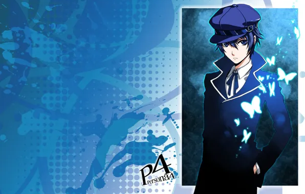 Взгляд, фон, арт, парень, Persona 4, Персона