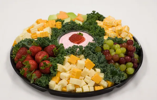 Картинка фото, еда, клубника, виноград, фрукты, сыры