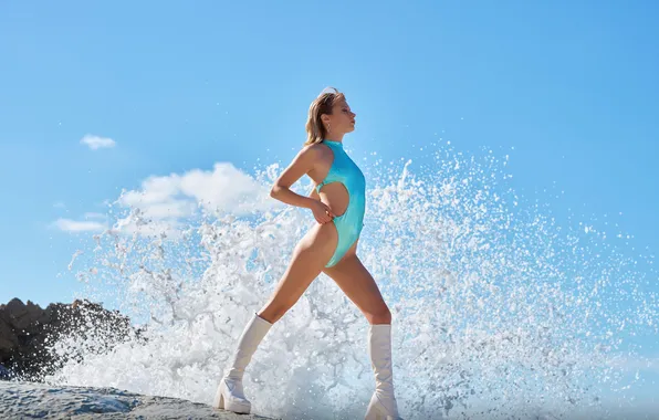 Girl, model, swimsuit, boots, Marta Gromova