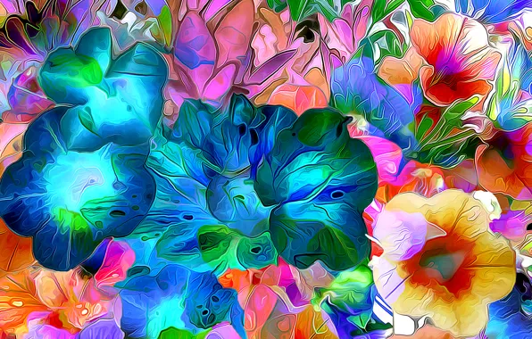 Линии, цветы, рендеринг, краски, лепестки