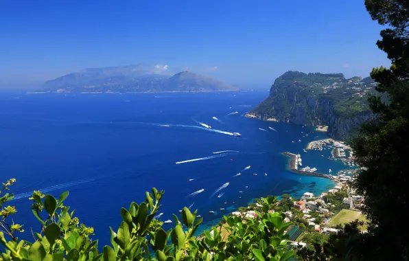 Море, город, остров, пристань, Italy, Amalfi, Island, Capri