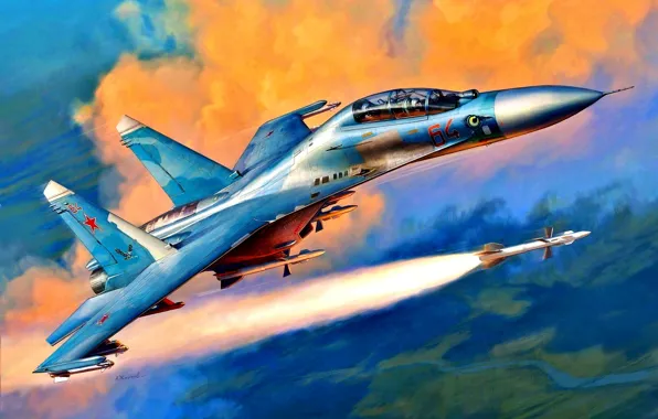 Картинка Ракета, сверхзвуковой, Двухместный, учебно-боевой истребитель, ВКС России, первый полет:1985, модификация самолета Су-27