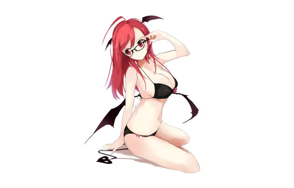 Картинка wings, red eyes, ecchi, glasses, big boobs, bikini