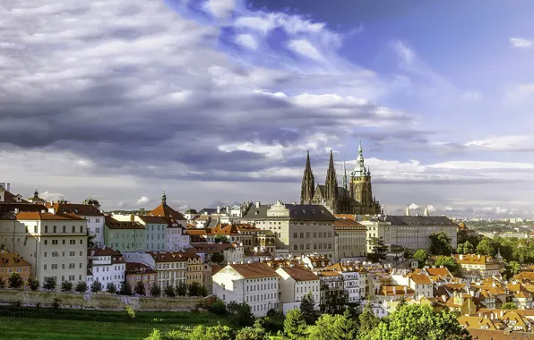 Здания, Прага, Чехия, панорама, Prague, Czech Republic, Градчаны, Hradčany