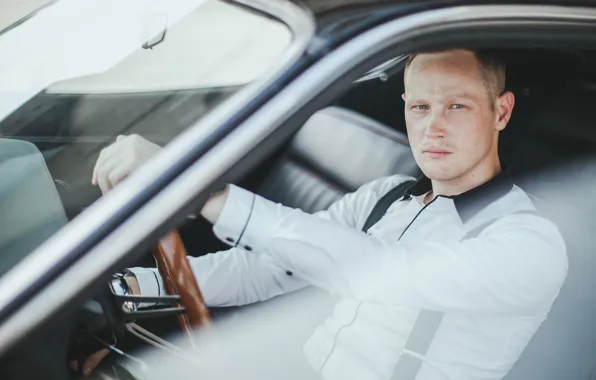 Машина, праздник, мужчина, рубашка, dodge, свадьба, charger, за рулем