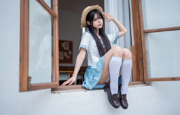 Картинка Asian, model, women, cosplay, upskirt, schoolgirl, sailor uniform, Rua Ruan