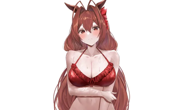Red, girl, sexy, boobs, anime, pretty, horse, breasts