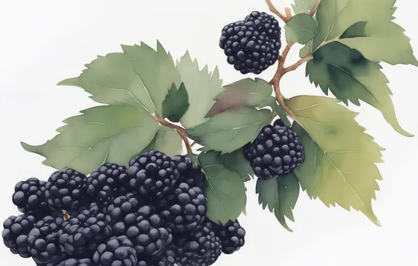 Синий, зеленый, green, рисунок, еда, berry, ягода, акварель