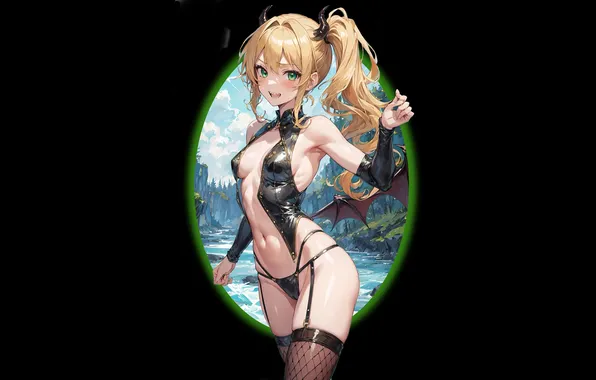 Kawaii, girl, hot, sexy, bodysuit, anime, stockings, blonde