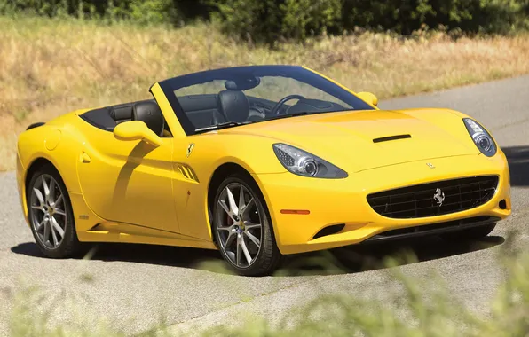 Картинка желтый, обои, Ferrari, кабриолет, California