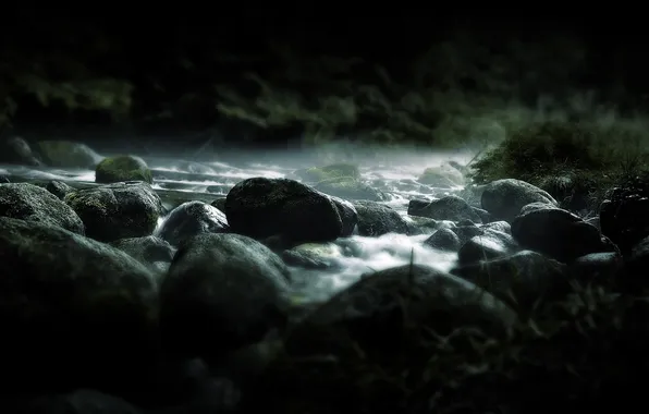 Река, ручей, камни, течение