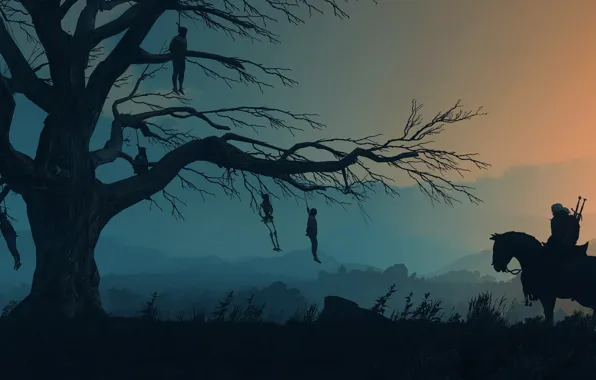 Картинка дерево, Ведьмак, Геральт, The Witcher 3: Wild Hunt