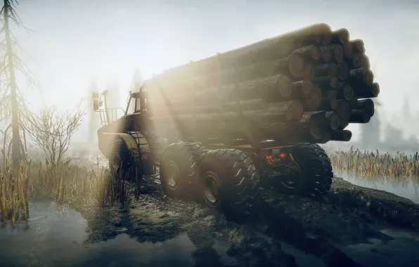 HDR, Wood, Water, Truck, Game, Trailer, Sunshine, Sunlight