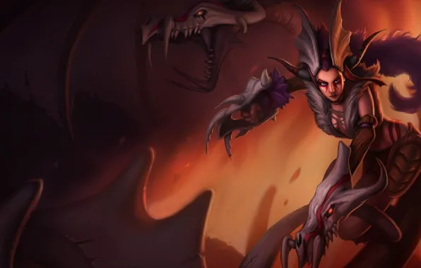 Девушка, Dragon, League of legends, дракон., Shyvana