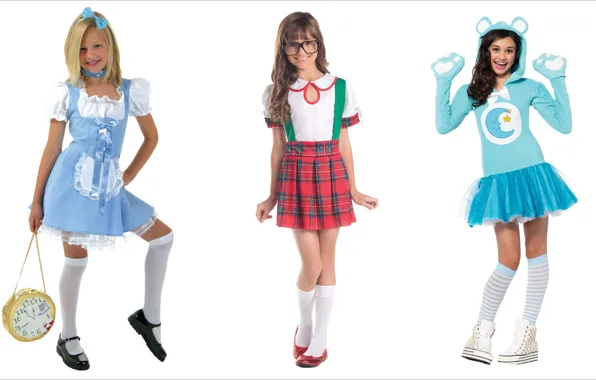 Дети, настроение, девочки, three, cosplay, мимика, dolls, kids