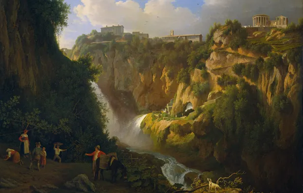 Картинка пейзаж, масло, картина, холст, Абрахам Теерлинк, Водопад в Тиволи