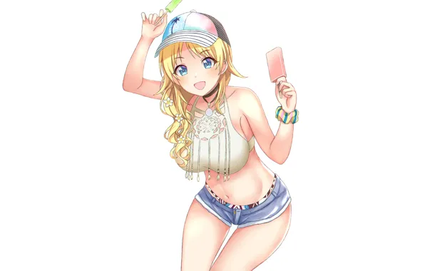 Girl, sexy, cleavage, shorts, blouse, long hair, boobs, anime