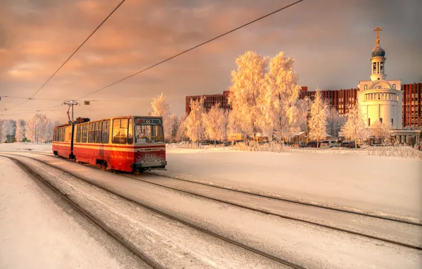 Картинка трамвай, зима, Санкт-Петербург, январь