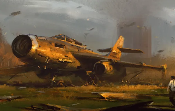 Самолет, человек, art, sketch