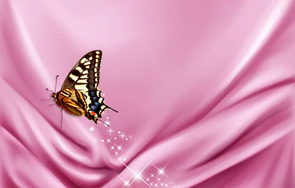 Butterfly, sparkle, velvet, satin, pink cloth