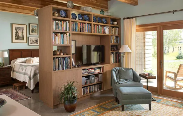 Дизайн, стиль, интерьер, кресло, библиотека, спальня, гостиная, Montana Modern House