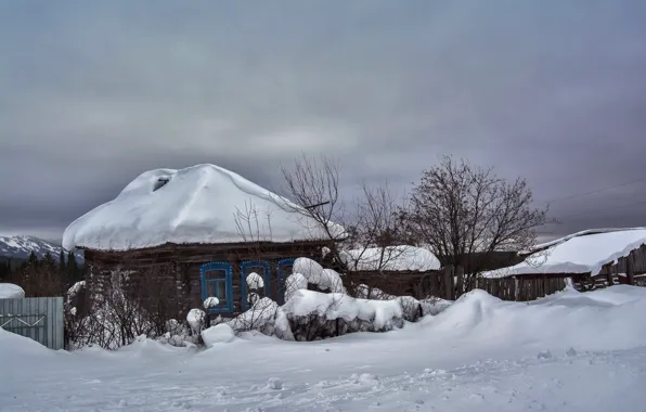 Картинка снег, дома, деревня