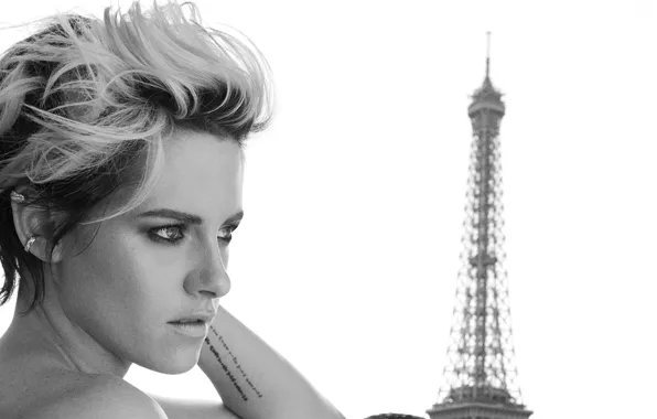Взгляд, девушка, черно-белое, Kristen Stewart