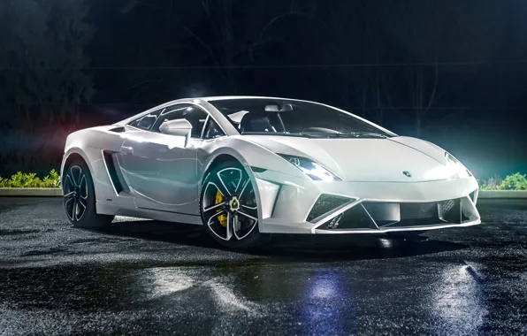 Картинка Lamborghini, Light, Gallardo, Night, White, Supercar, 2013, LP560-4