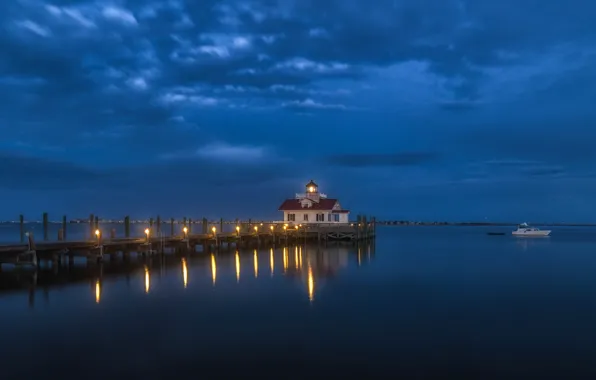 Море, маяк, США, Северная Каролина, Roanoke Marshes Light