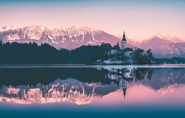 Закат, природа, озеро