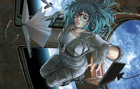 Девушка, Станция, Girl, Астронавт, Космонавт, Space, Art, Фантастика