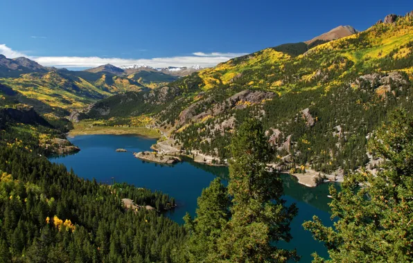 Лес, горы, природа, озеро, Lake San Cristobal, San Juan Mountains