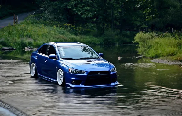 Картинка вода, синий, Mitsubishi, lancer, evo