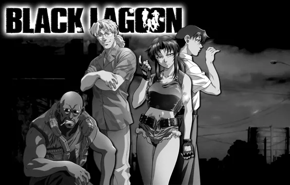 Black Lagoon, white, black, anime