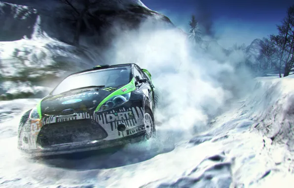 Зима, лес, ken block, colin mcrae dirt3