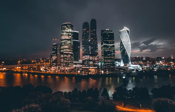 Картинка ночь, город, огни, Россия, Москва Сити