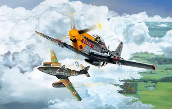 Картинка war, art, airplane, american, painting, aviation, jet, german