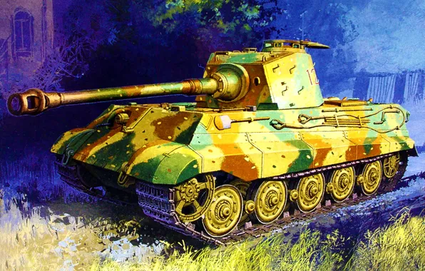 Картинка war, art, painting, tank, TIGER II