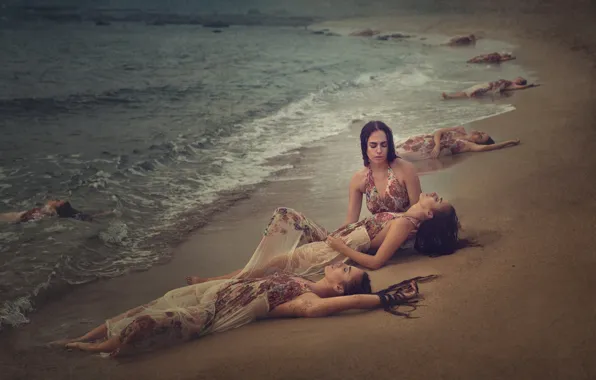 Картинка девушка, берег, прибой