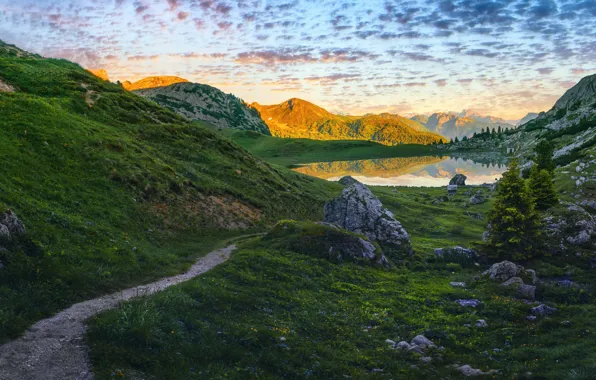 Горы, камни, холмы, зеленые, тропинка