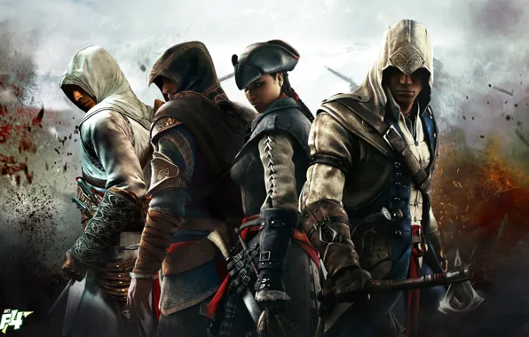 Картинка альтаир, эцио, Assassin's Creed III, коннор, эвелин