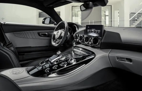 Silver, салон, mercedes benz, coupe, 2015, amg gt