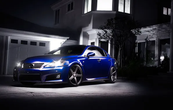 Картинка ночь, синий, дом, тень, гараж, Lexus, blue, лексус